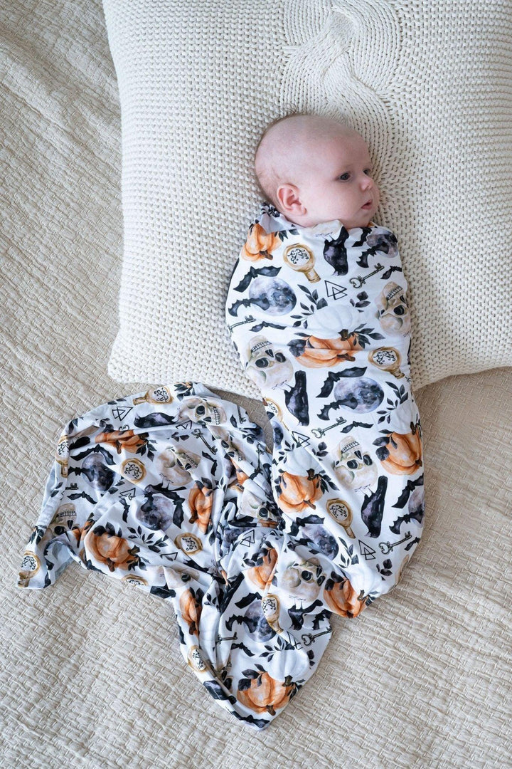 Pumpkin and Skulls Swaddle Blanket