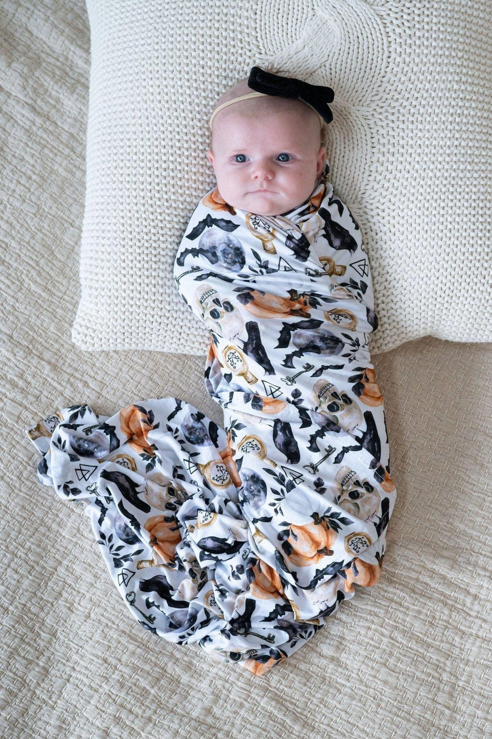 Pumpkin and Skulls Swaddle Blanket