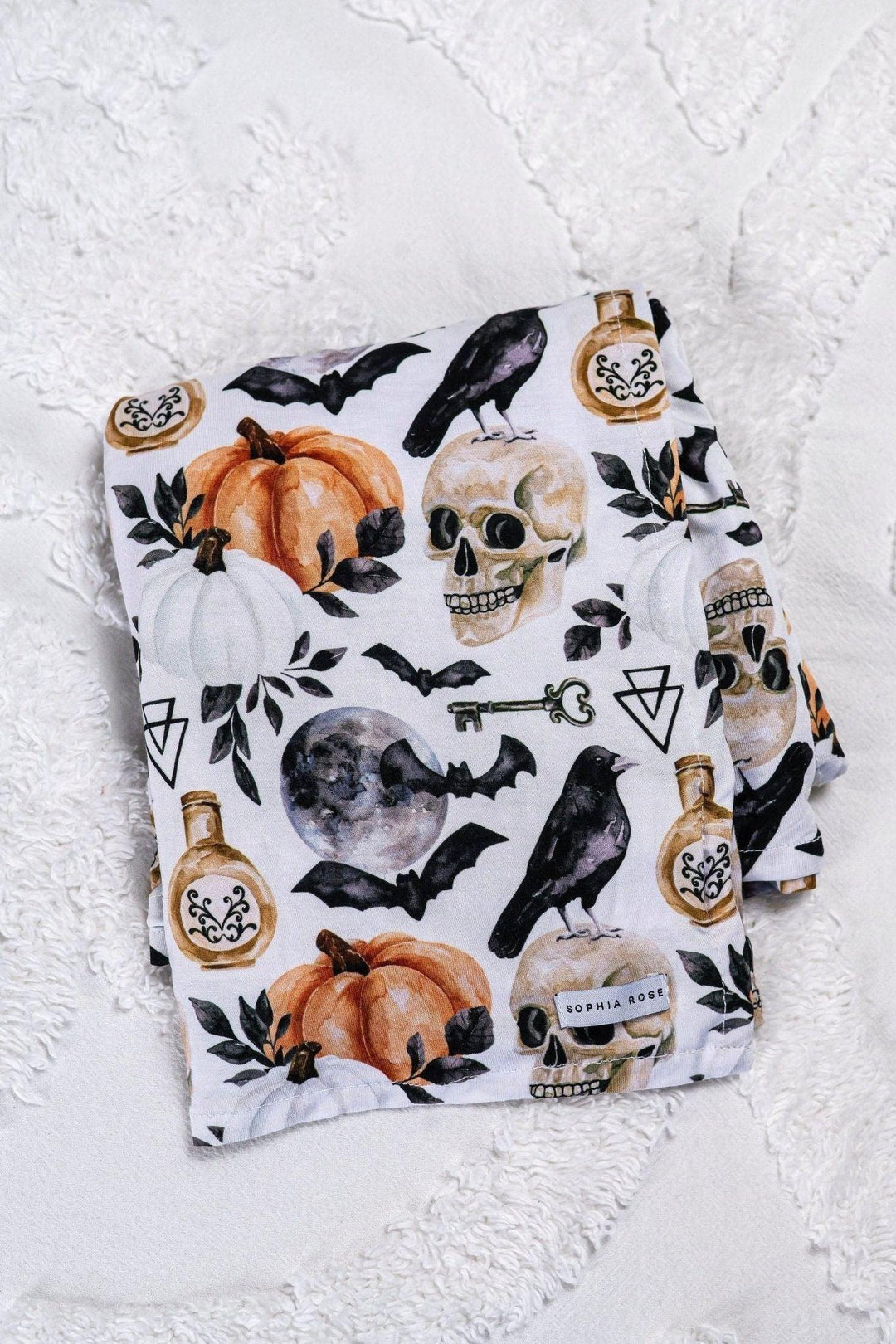 Pumpkin and Skulls Swaddle Blanket