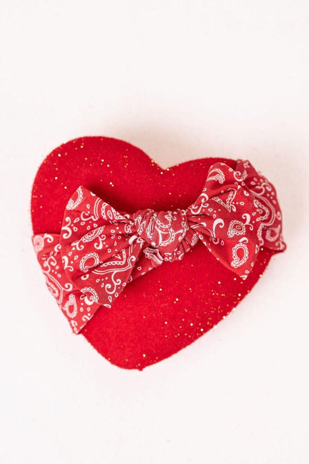 Red Paisley Hearts Valentine's Day Knotted Bamboo Headband