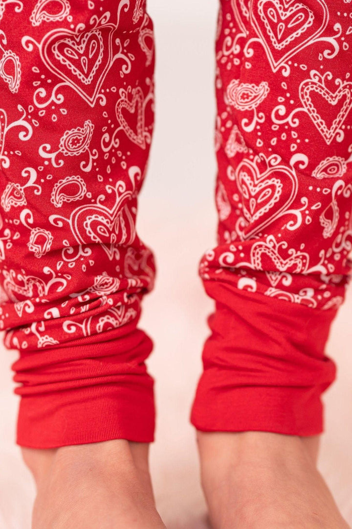 Red Paisley Hearts Valentine's Two-Piece Bamboo Kids Pajamas