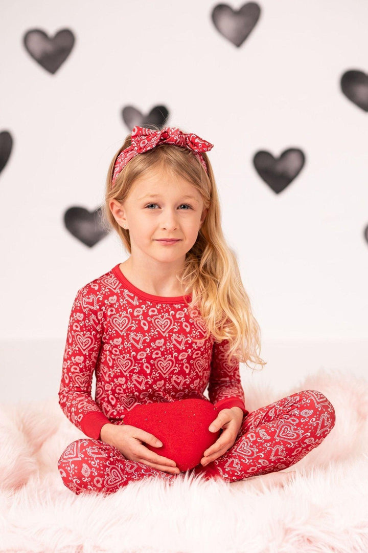 Red Paisley Hearts Valentine's Two-Piece Bamboo Kids Pajamas