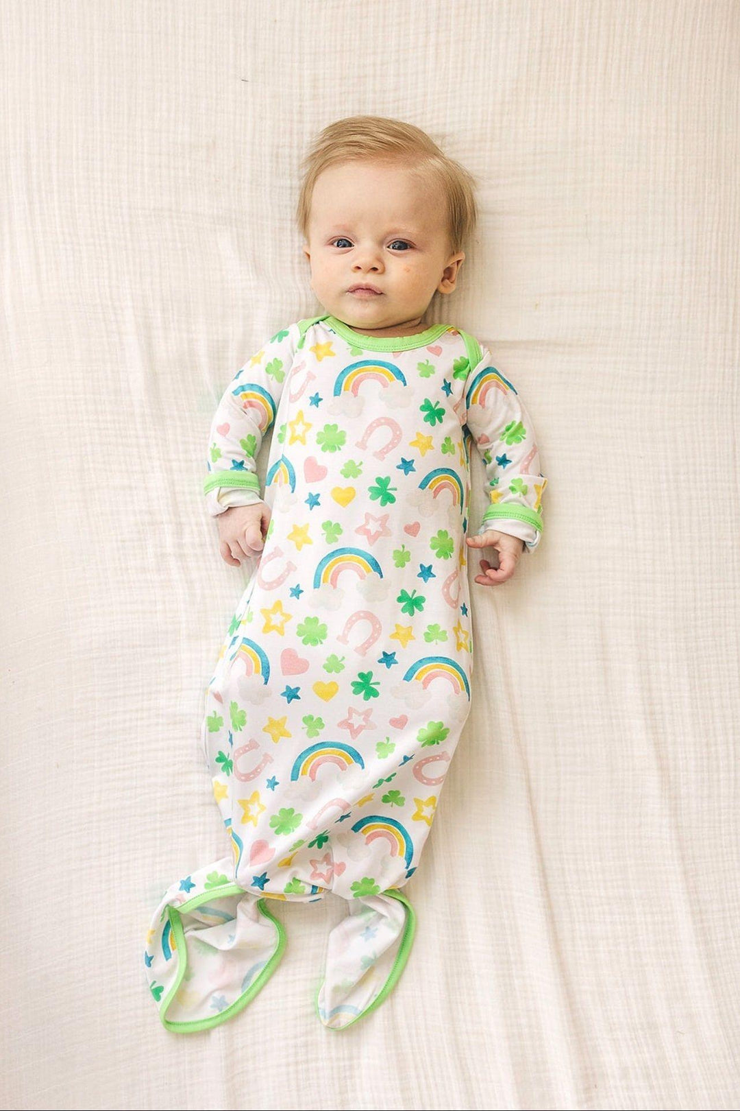 Shamrocks Rainbows Bamboo Knotted Gown for Newborns