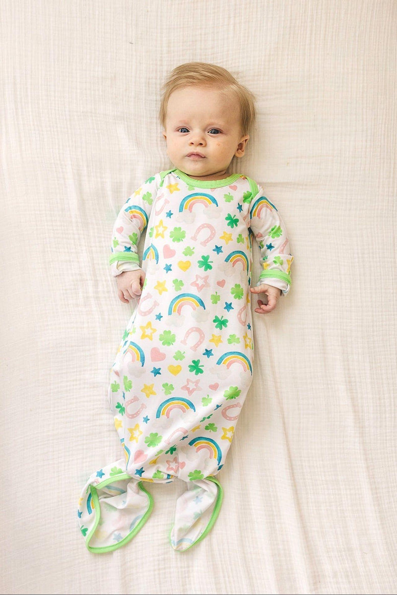Shamrocks & Rainbows Newborn Bamboo Knotted Gown