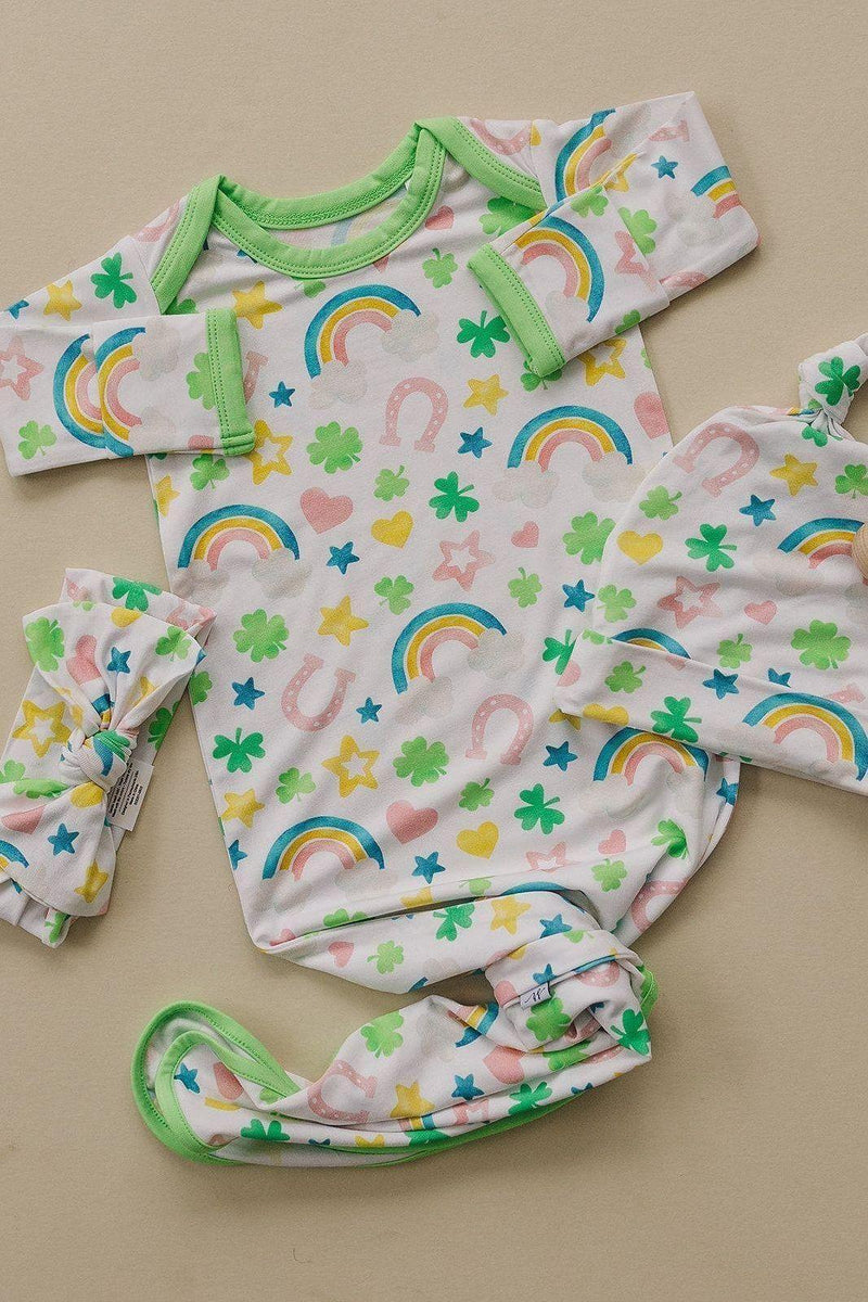 Shamrocks & Rainbows Newborn Bamboo Knotted Gown