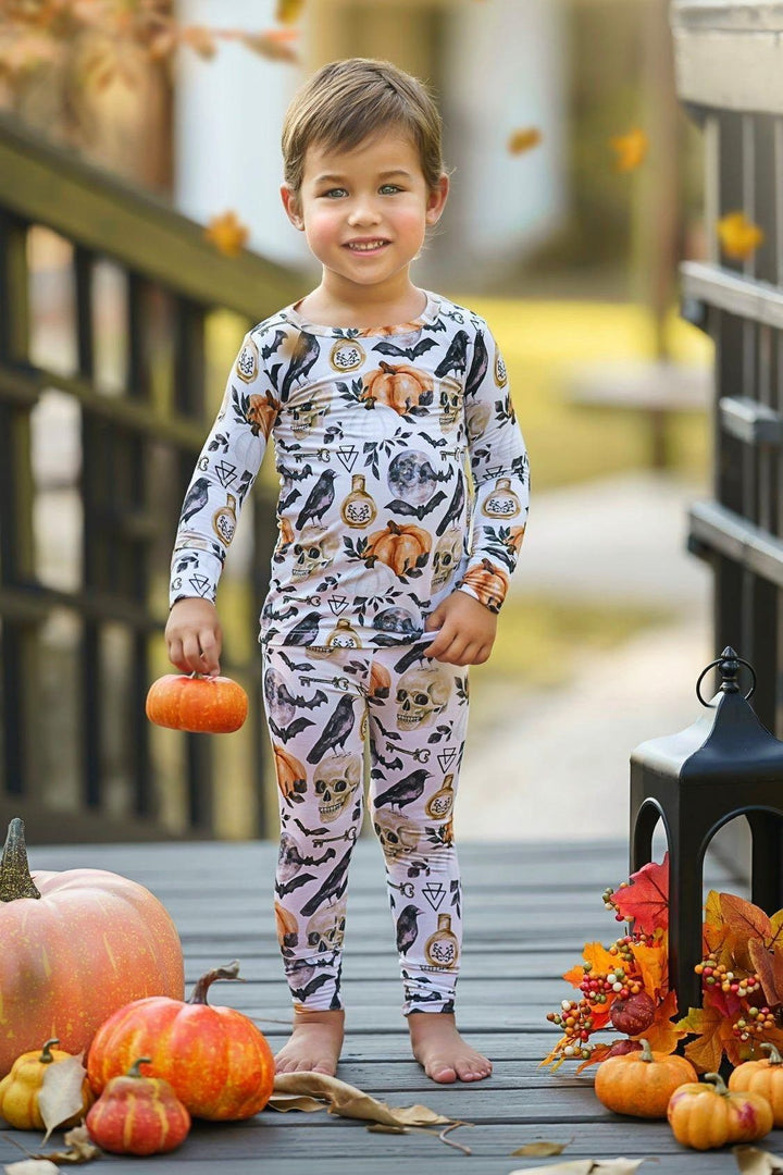 Skulls & Pumpkins Two-Piece Bamboo Kids Pajama Set