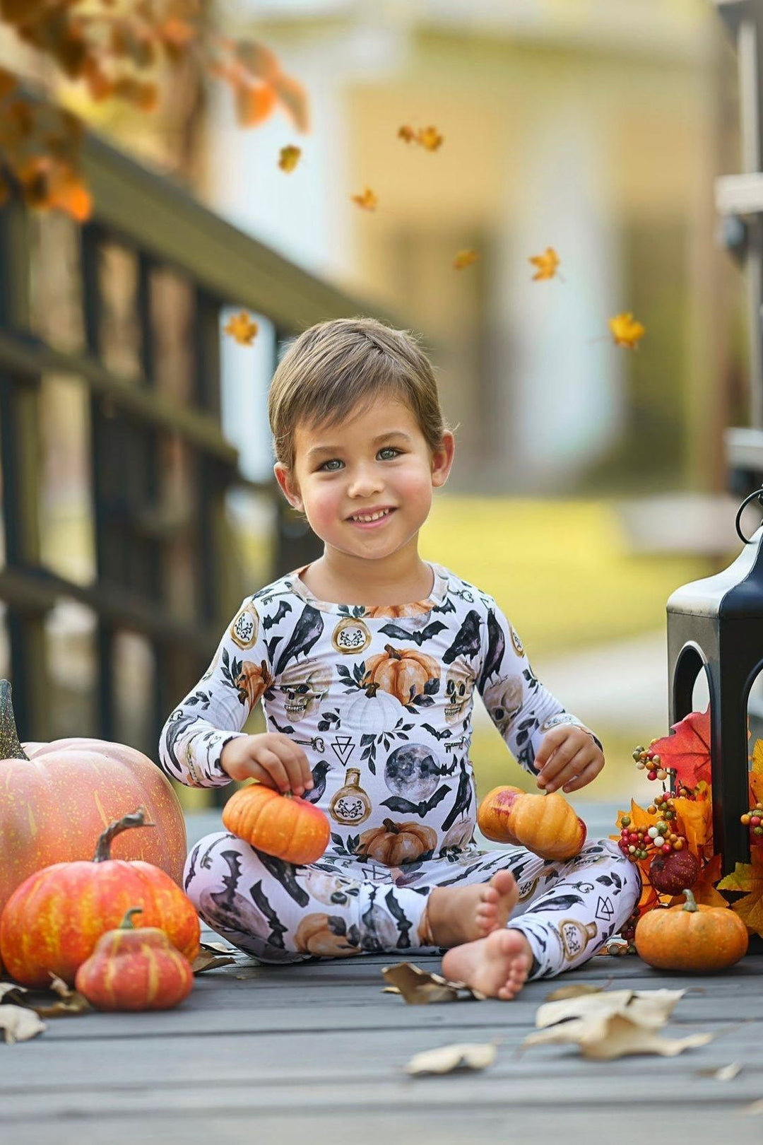 Skulls & Pumpkins Two-Piece Bamboo Kids Pajama Set