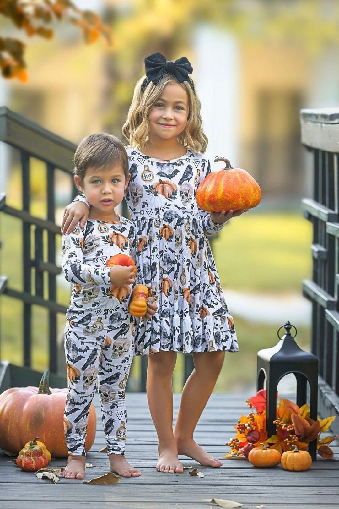 Skulls & Pumpkins Two-Piece Bamboo Kids Pajama Set