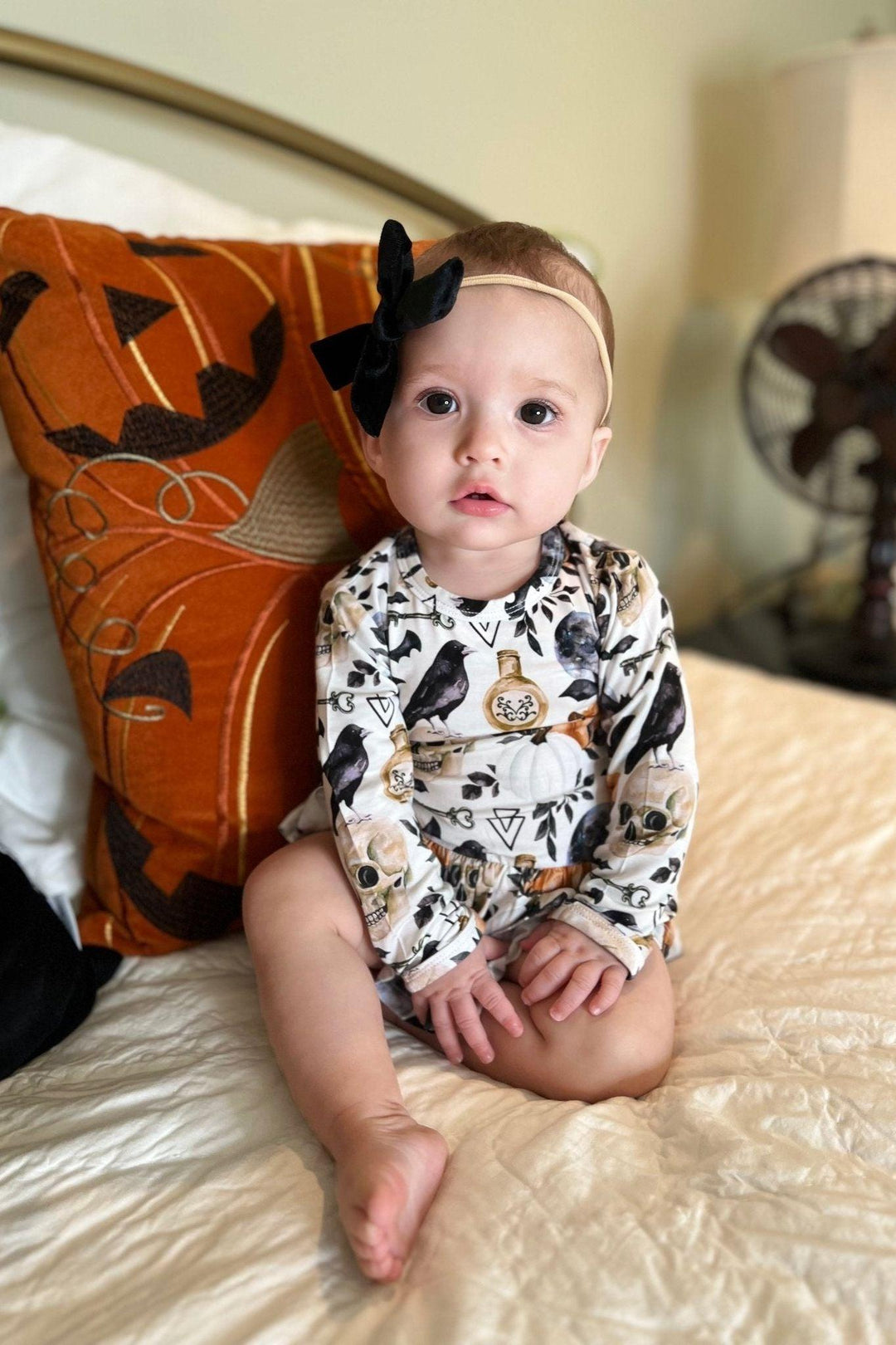 Skulls, Crows & Pumpkins Skirted Bodysuit" - Sophia Rose Children's Boutique