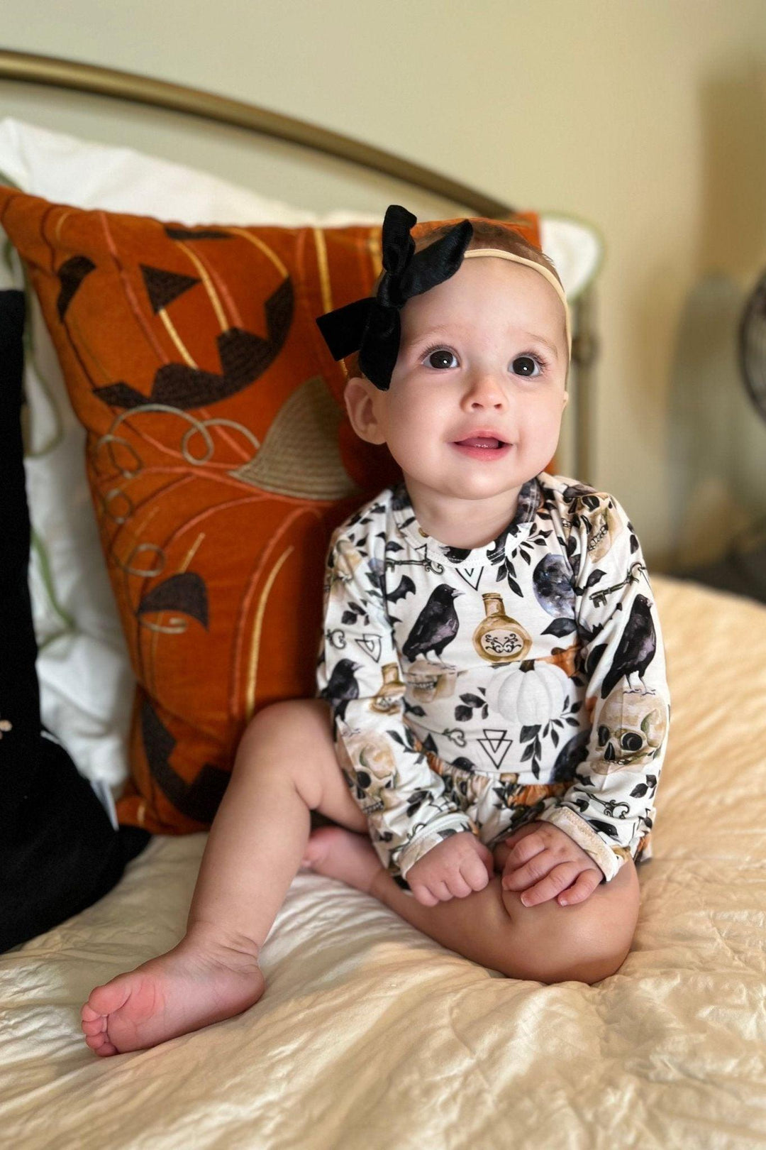 Skulls, Crows & Pumpkins Skirted Bodysuit" - Sophia Rose Children's Boutique