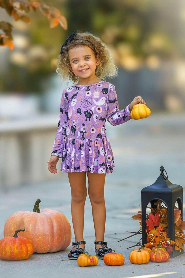 Purple Witches & Ghosts Skirted Bodysuit