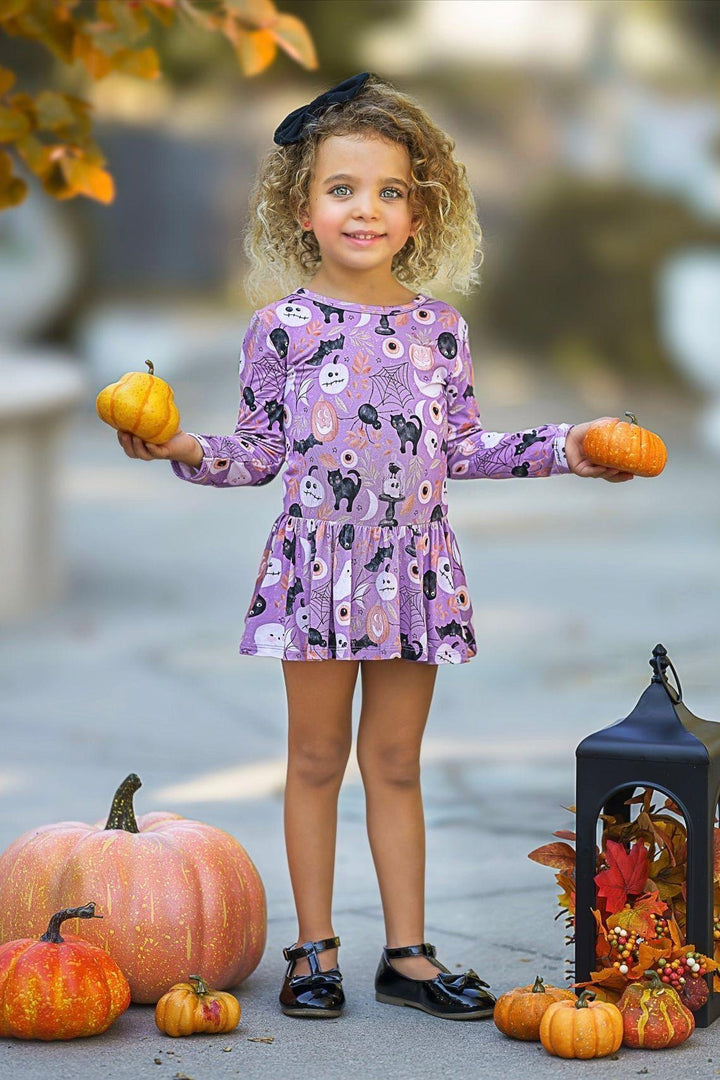 Purple Witches & Ghosts Skirted Bodysuit