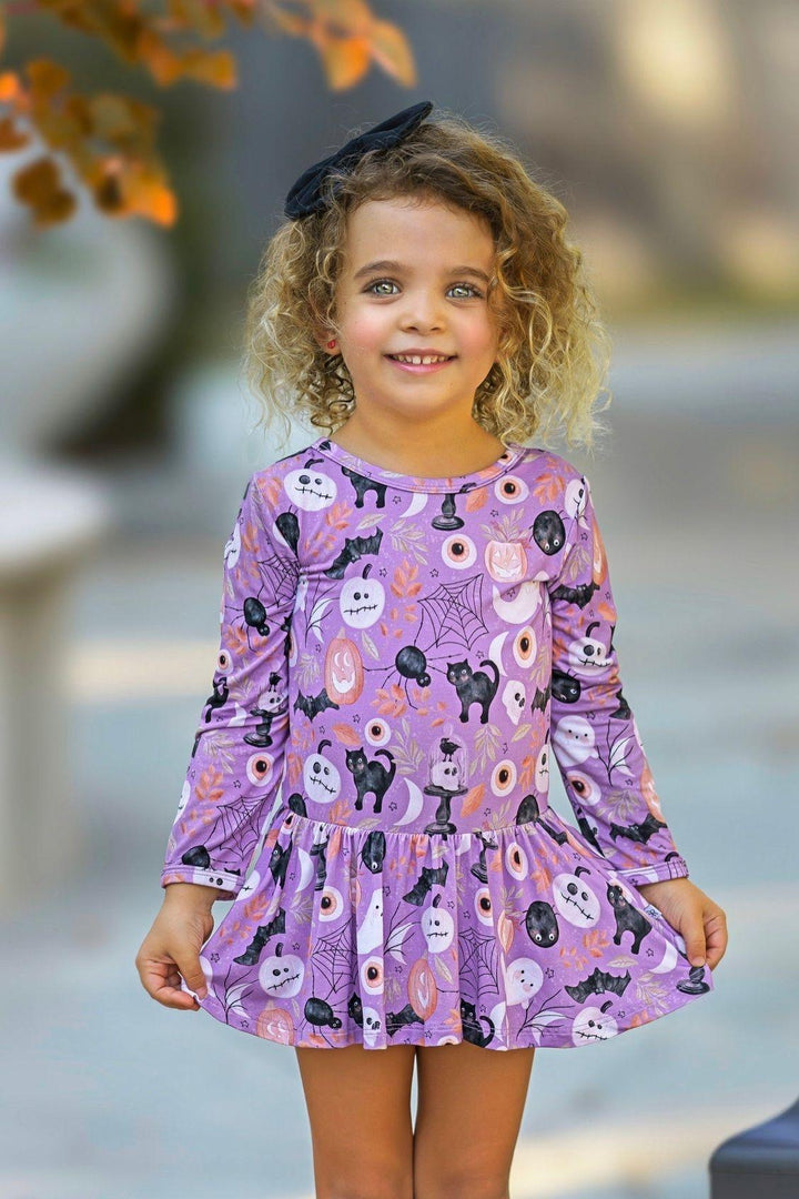 Purple Witches & Ghosts Skirted Bodysuit