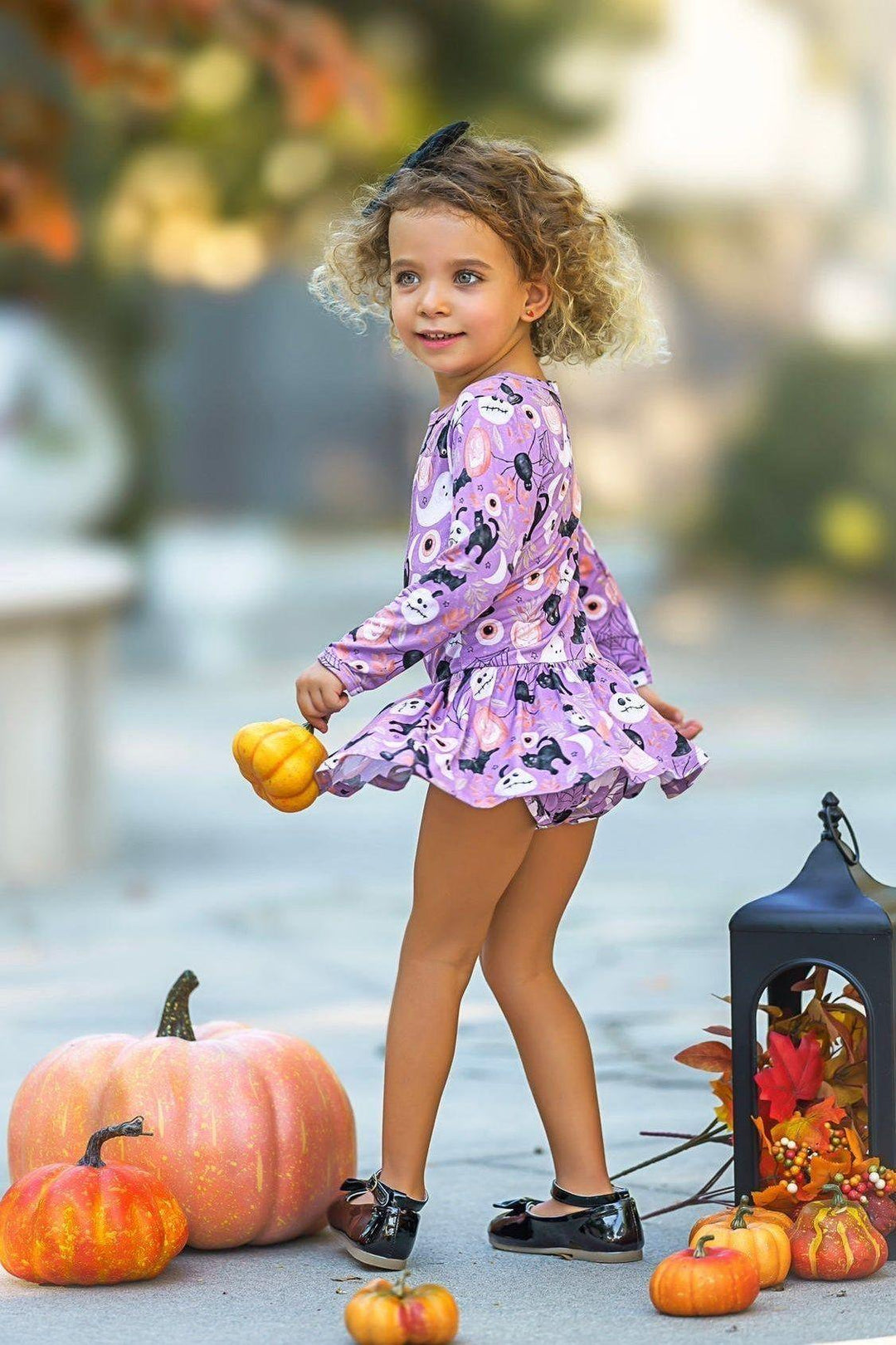 Purple Witches & Ghosts Skirted Bodysuit