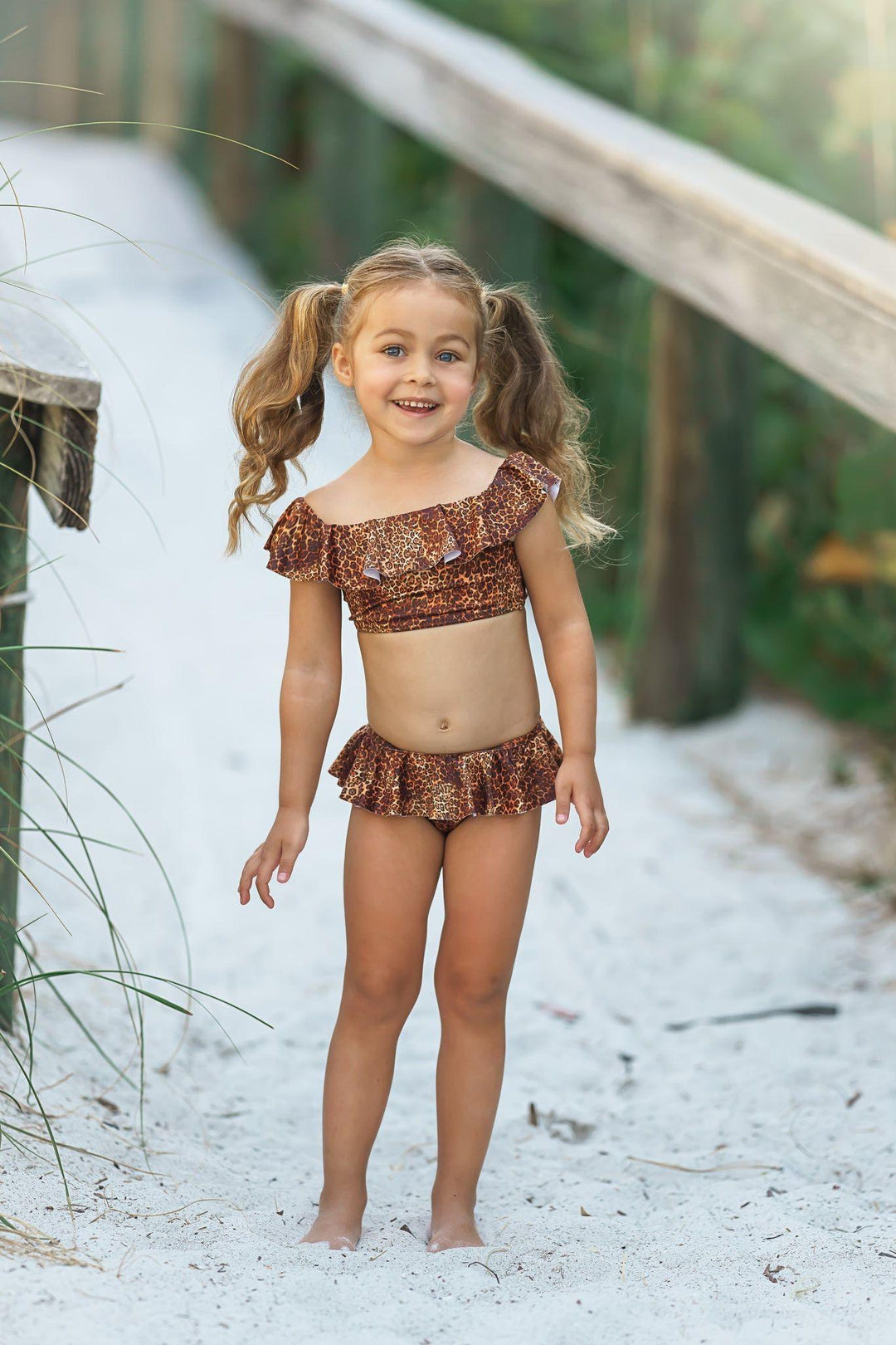 Stella Cove Girls' Two-Piece Ruffled Leopard Print Swimsuit