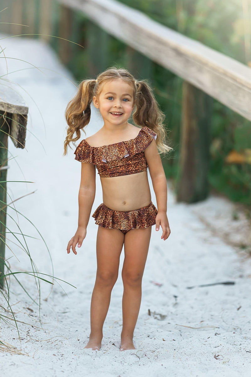 Stella Cove - Girls' Two-Piece Ruffled Leopard Print Swimsuit