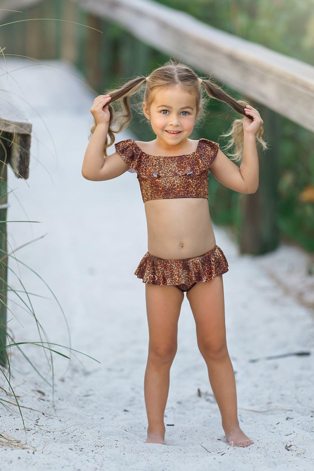 Stella Cove Girls' Two-Piece Ruffled Leopard Print Swimsuit