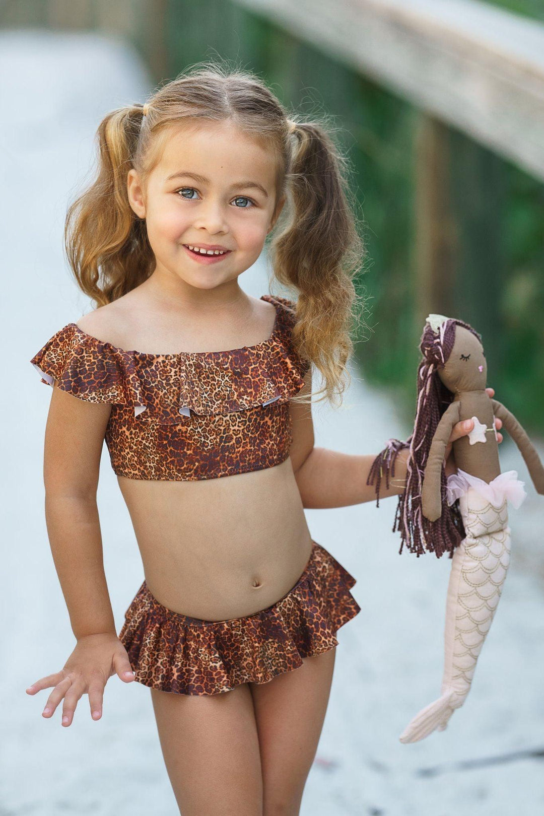 Stella Cove Girls' Two-Piece Ruffled Leopard Print Swimsuit