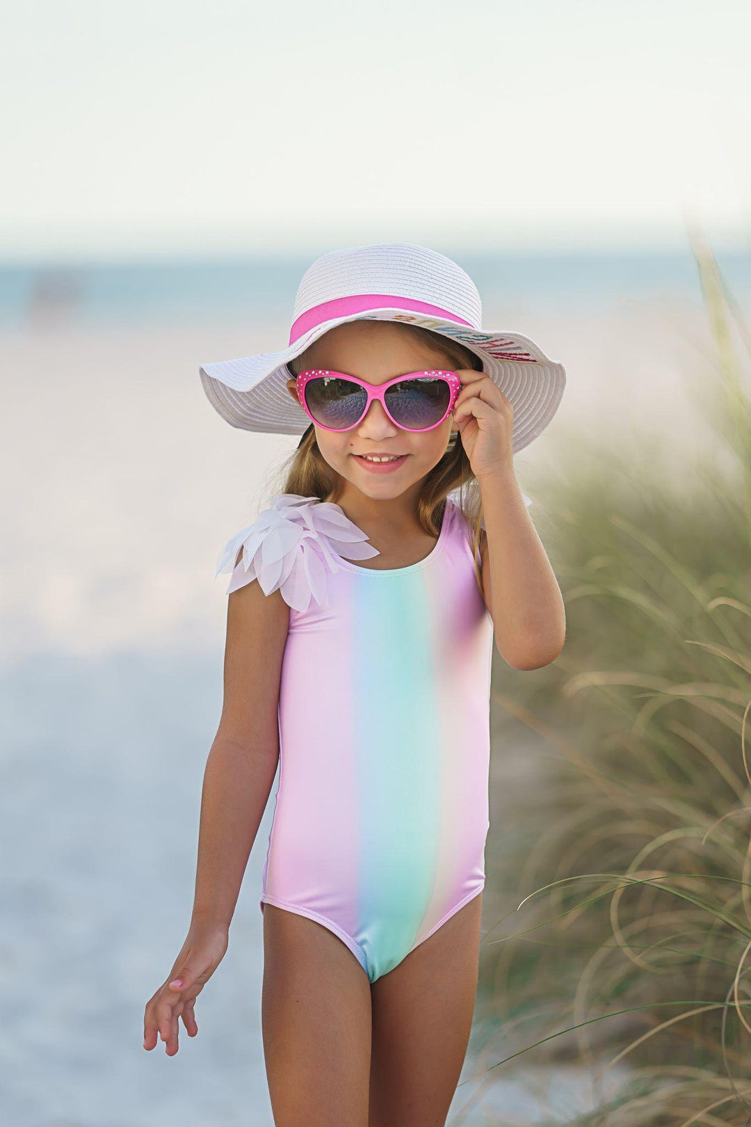 Stella Cove - Rainbow Tank-Style Girls Swimsuit with Shoulder Petals