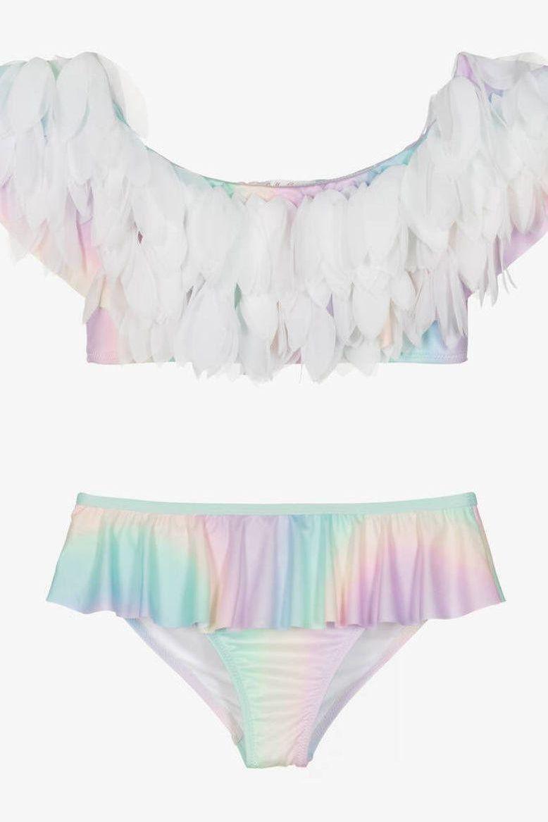 Stella Cove- Two Piece Rainbow with White Petal Trim Swimsuit for Girls