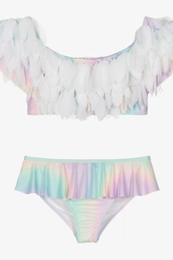 Stella Cove- Two Piece Rainbow with White Petal Trim Swimsuit for Girls