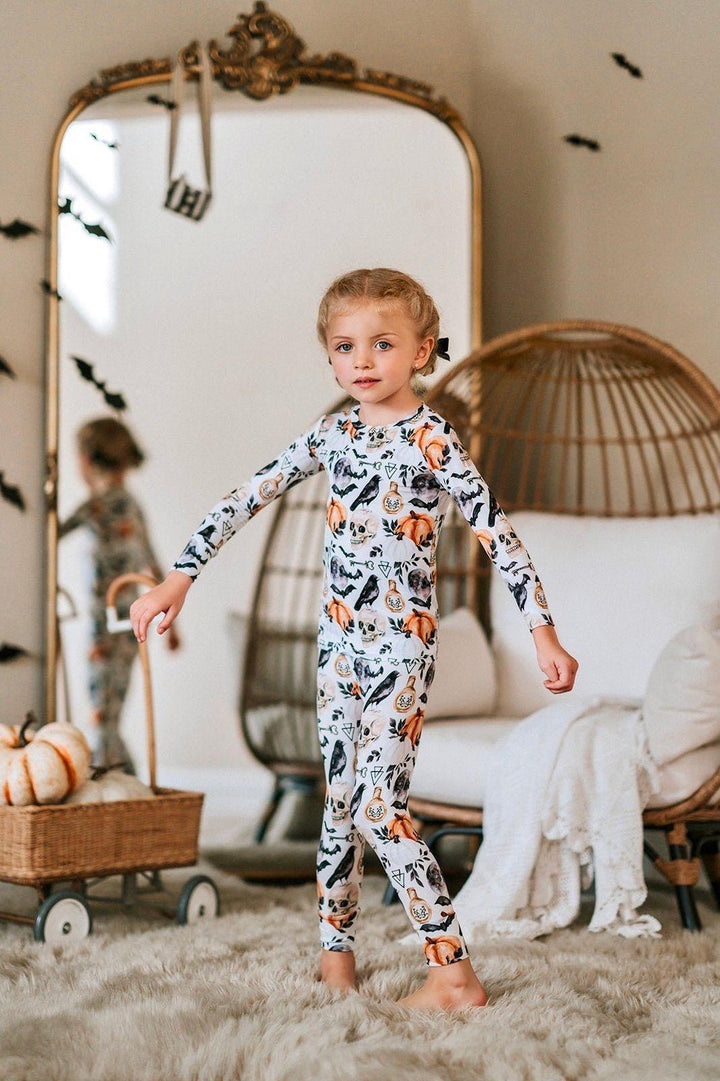 Unisex Children's Two-Piece Skulls and Pumpkins Bamboo Pajamas