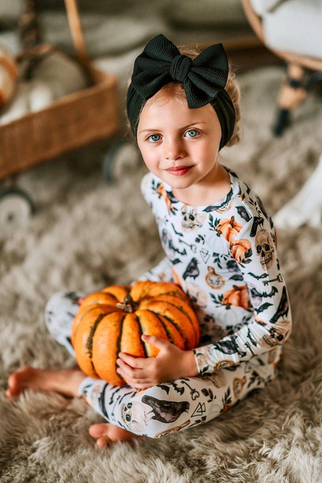 Unisex Children's Two-Piece Skulls and Pumpkins Bamboo Pajamas