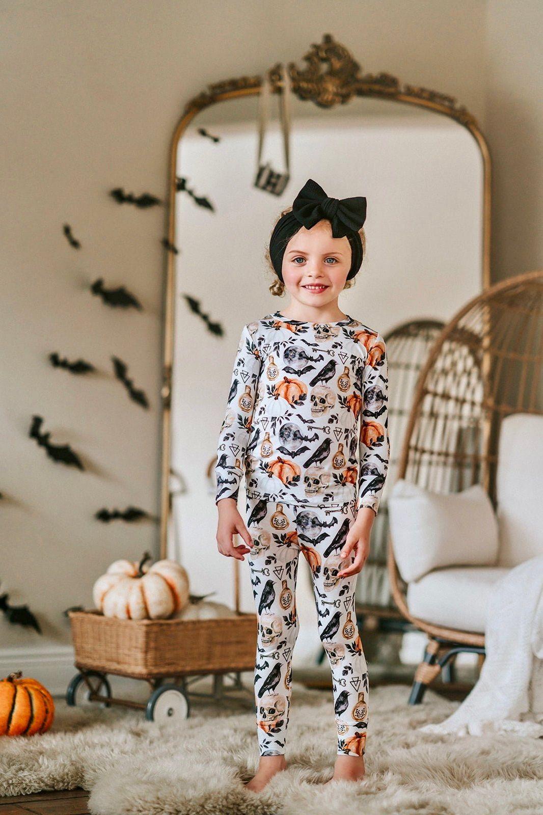 Unisex Children's Two-Piece Skulls and Pumpkins Bamboo Pajamas