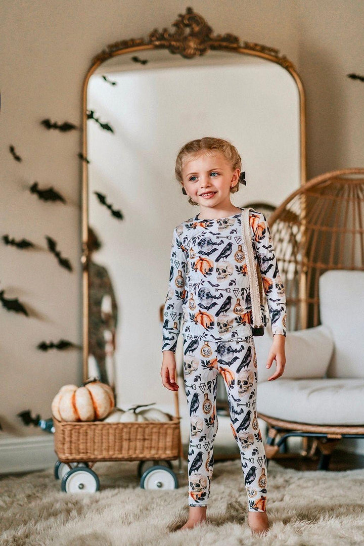 Unisex Children's Two-Piece Skulls and Pumpkins Bamboo Pajamas