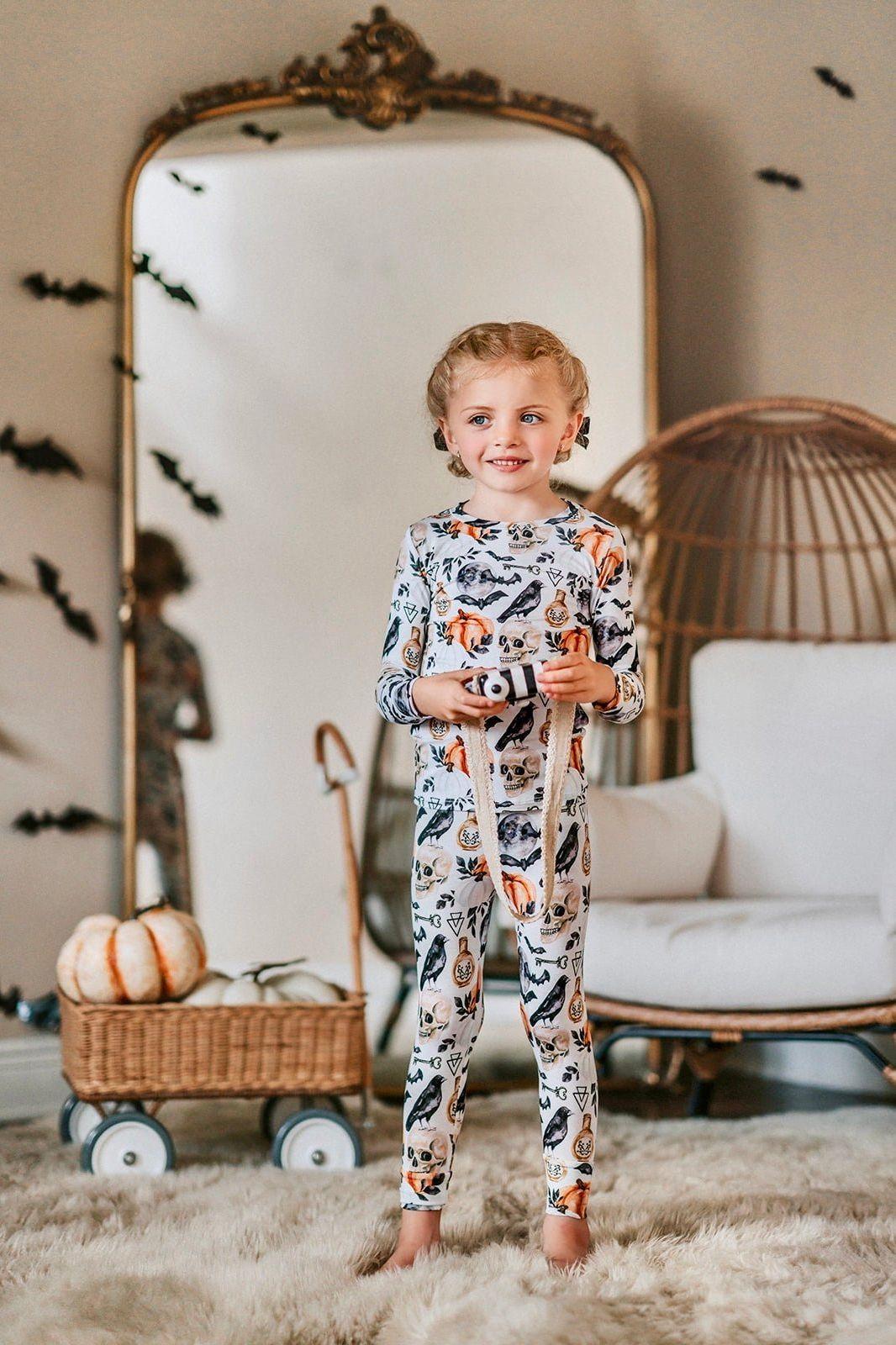 Unisex Children's Two-Piece Skulls and Pumpkins Bamboo Pajamas