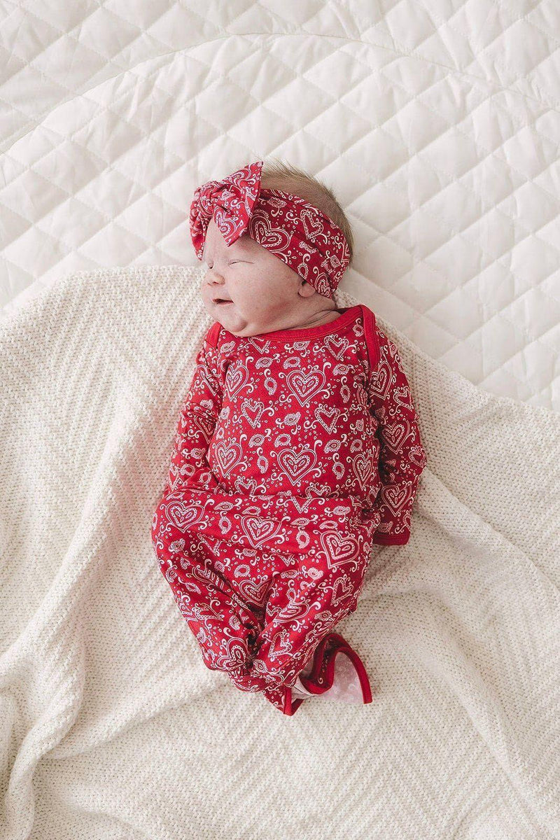 Red Paisley Hearts Newborn Knotted Gown